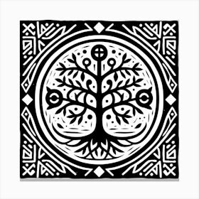 Linocut, tree of life, viking symbols Canvas Print
