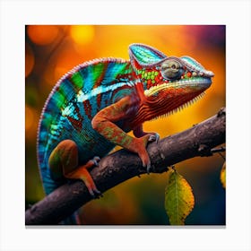 Chameleon Perched On A Branch Morphing Accords With Midday Sun Spectrum Of Vivid Hues Mask Its Ski Canvas Print