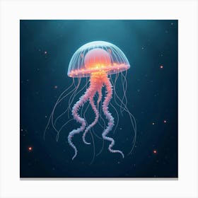 A Whimsical Jellyfish With Tendrils Of Glowing, Fractal Light Drifting Through A Dreamlike Sea Canvas Print