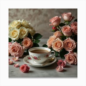 Cup Of Tea With Roses 4 Canvas Print