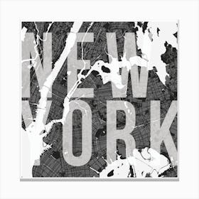 New York Mono Street Map Text Overlay Square Canvas Print