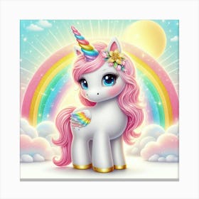 Cute Unicorn with sun and rainbow 1 Canvas Print