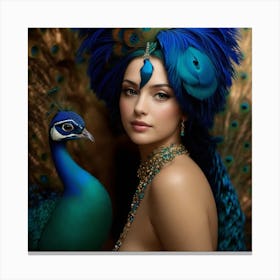 Peacock Beautiful Woman Canvas Print