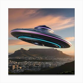 A Futuristic Silver And Neolith Alien Spaceship Over Table Mountain 3 Canvas Print