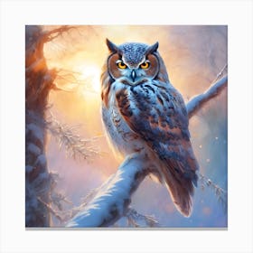 Brown Owl high in the Snow Laden Forest Canvas Print