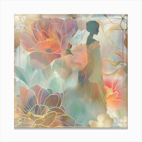 Portrait Of A Woman With Flowers 7 Canvas Print