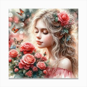 Girl With Roses 5 Canvas Print