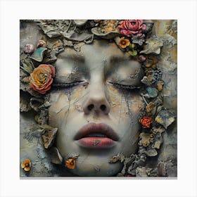 Woman With Flowers On Her Face Canvas Print