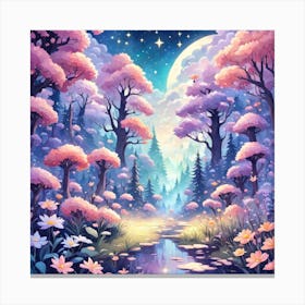 A Fantasy Forest With Twinkling Stars In Pastel Tone Square Composition 396 Canvas Print