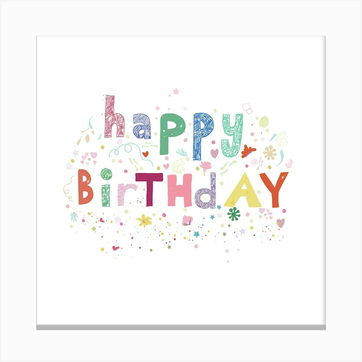 Happy Birthday Text With Hearts And Flowers Canvas Print by Gulsen Gunel