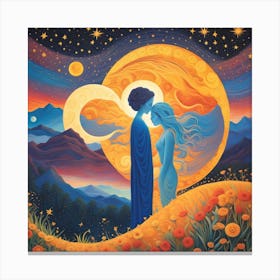 Moon And Stars Canvas Print