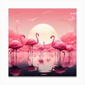 Pink Flamingos At Sunset Canvas Print