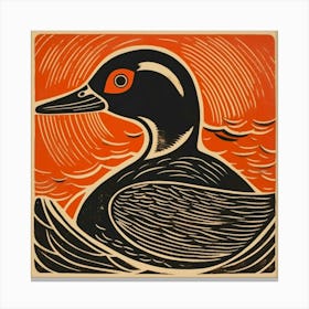 Retro Bird Lithograph Wood Duck 1 Canvas Print