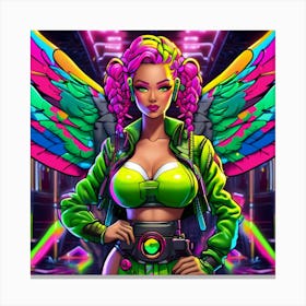 Neon Girl With Wings 23 Canvas Print
