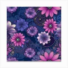 Purple Flowers On A Blue Background Canvas Print