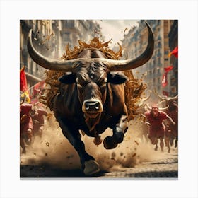 Bull Running In The Street Canvas Print