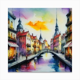 Watercolor Of A City 3 Canvas Print