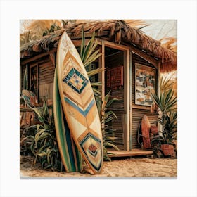 Surfboards In Front Of Hut Canvas Print