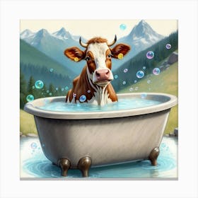 Cow In A Tub 2 Canvas Print