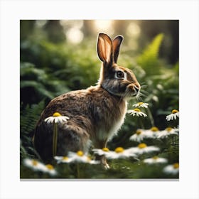 Woodland Rabbit and daisies Canvas Print