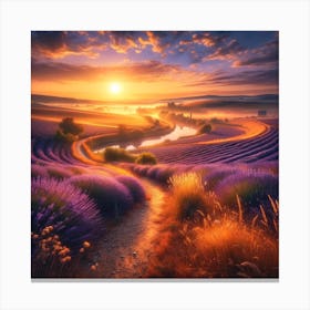 Lavender Fields At Sunset 2 Canvas Print