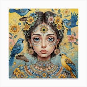 Girl With Birds Canvas Print