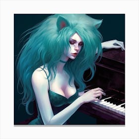 Cat Girl At The Piano Canvas Print