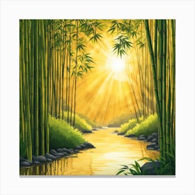 A Stream In A Bamboo Forest At Sun Rise Square Composition 419 Canvas Print