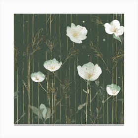 White Flowers On A Green Background Canvas Print