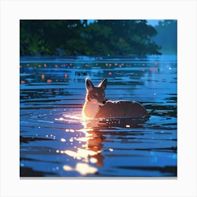 Fox In The Water Canvas Print