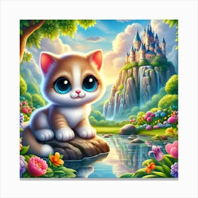 Cute Kitten In A Castle 1 Canvas Print