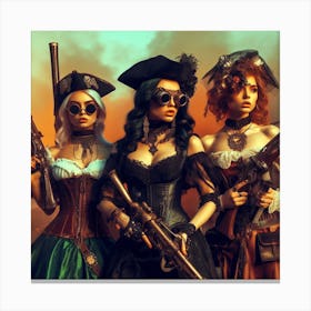 Steampunk Girls With Guns Canvas Print