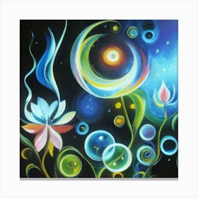Abstract oil painting: Water flowers in a night garden 1 Canvas Print