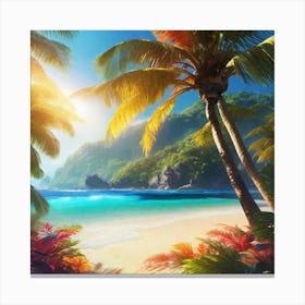 Palm Trees On The Beach 3 Canvas Print