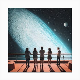 Group Of People Looking At A Planet 2 Canvas Print