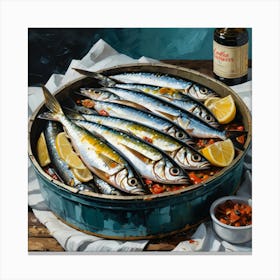 A Plate Of Sardines Top View Food Illustration Kitchen , Canvas Print