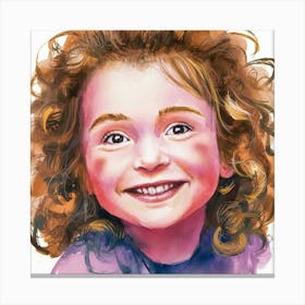 Watercolor Portrait Of A Little Girl Canvas Print