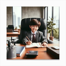 Boy in a office Canvas Print