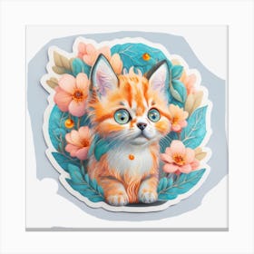 flowers Orange Kitten Canvas Print