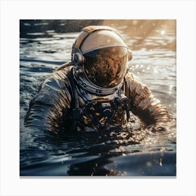 Astronaut Swimming In The Water Canvas Print