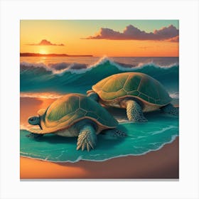 Turtles On The Beach Canvas Print