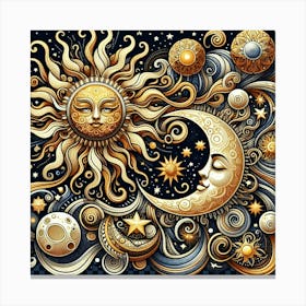 Sun, Moon And Stars 1 Canvas Print