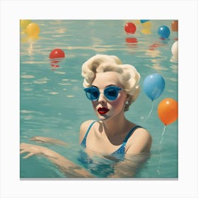 Marilyn Monroe In Water With Ballons Canvas Print