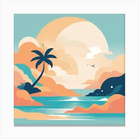 Beach Landscape With Palm Tree Canvas Print