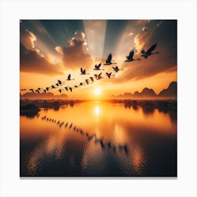 Sunrise Over A Lake Canvas Print