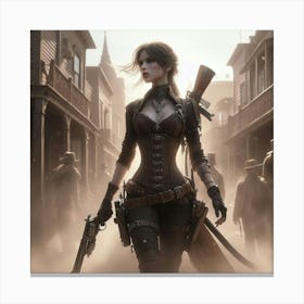 Steampunk Woman With Guns Canvas Print