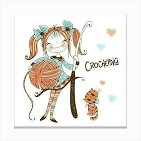 Crocheting Girl Canvas Print