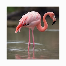Elegant Flamingo Gracefully Wading In Shallow Water, Capturing Its Long Neck And Pink Plumage, Using Canvas Print