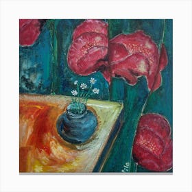 Still Life With Poppy Curtain Canvas Print