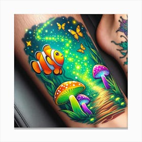 Colorful Fish And Mushrooms Tattoo Canvas Print